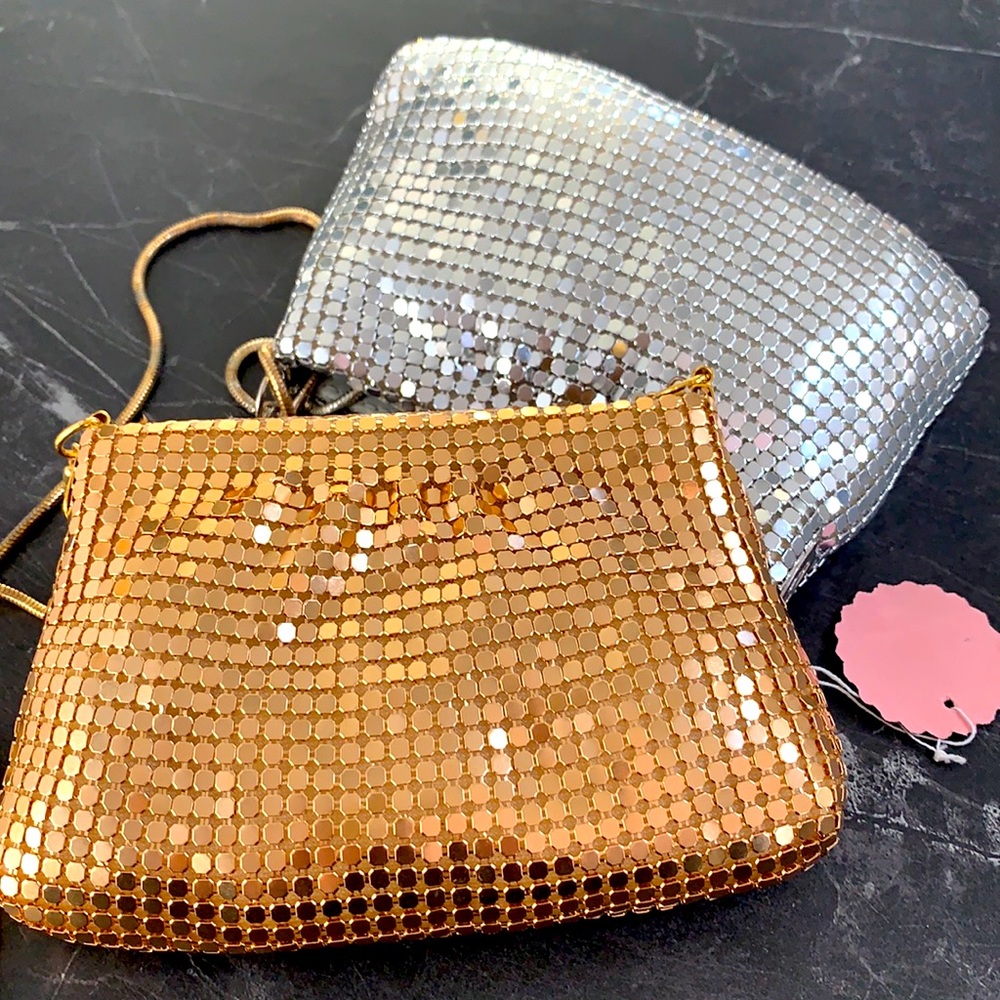 Set of 2 mini mesh pouch bag, one gold, one silver